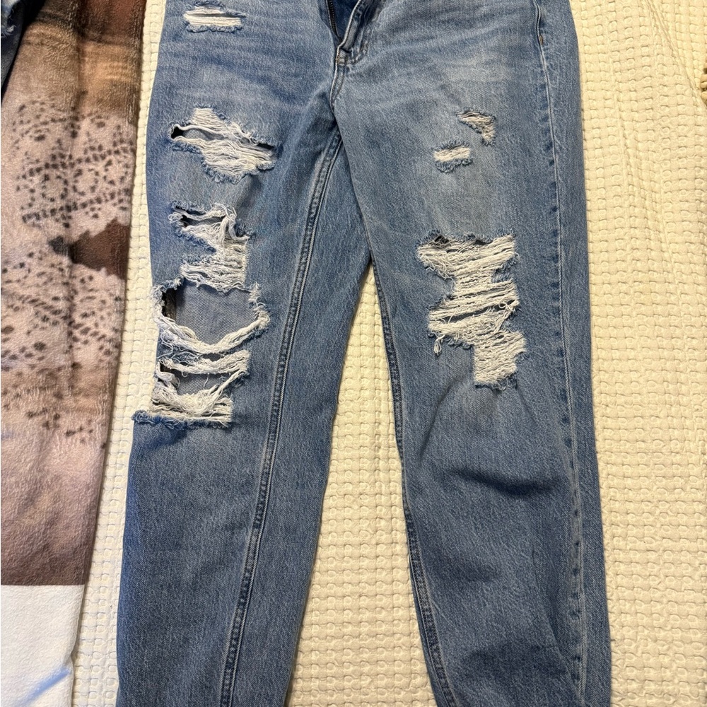 Distressed Blue Jeans (Mom Jean)
